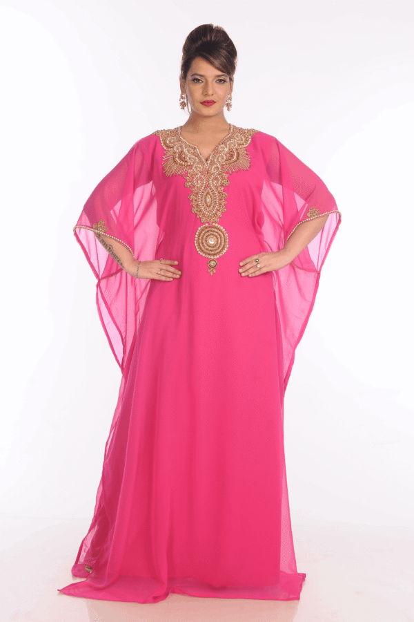 Pink Georgette Hand Embroidery Party Wear Kaftan