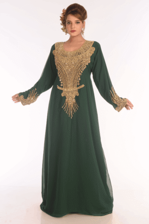 Bottle Green Georgette Hand Embroidery Party Wear Kaftan