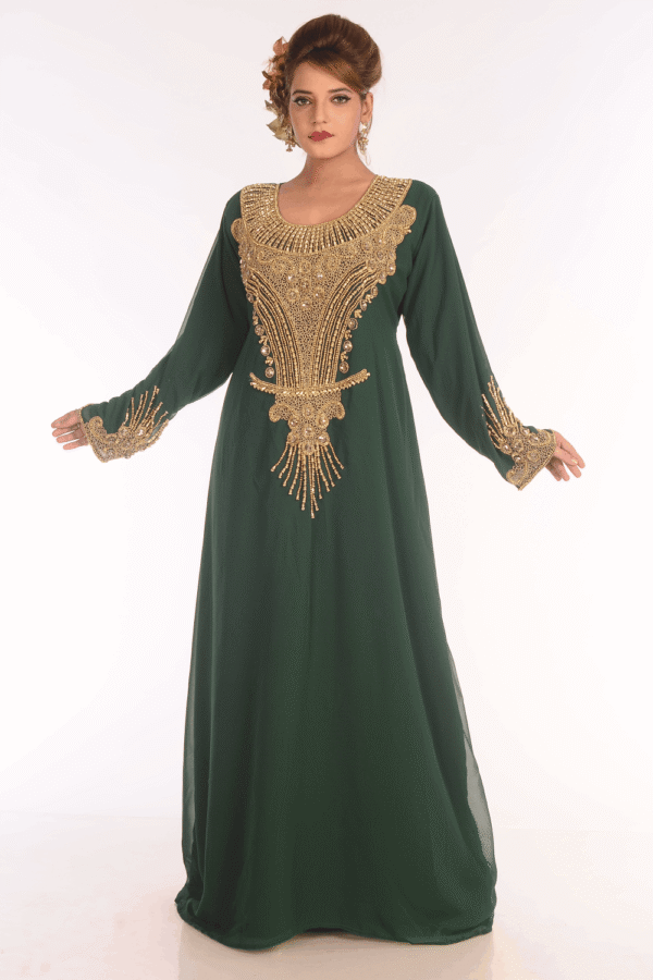 Bottle Green Georgette Hand Embroidery Party Wear Kaftan