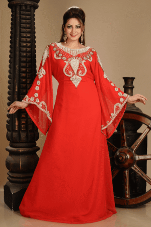 Red Embroidered Jalabiya Caftan – Moroccan Farasha Tachkita Dress | Satika India Germany