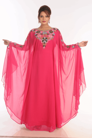 Pink Farasha Kaftan – Arabic Butterfly Sleeve Modest Abaya Dress | Satika India