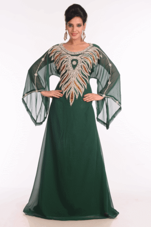 Green Embroidered Jalabiya – Designer Abaya Kaftan for Women UAE | Satika India