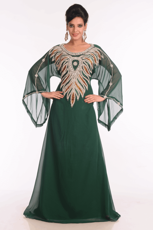 Green Embroidered Jalabiya – Designer Abaya Kaftan for Women UAE | Satika India