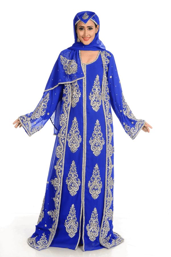 Blue Georgette Hand Embroidery Party Wear Kaftan