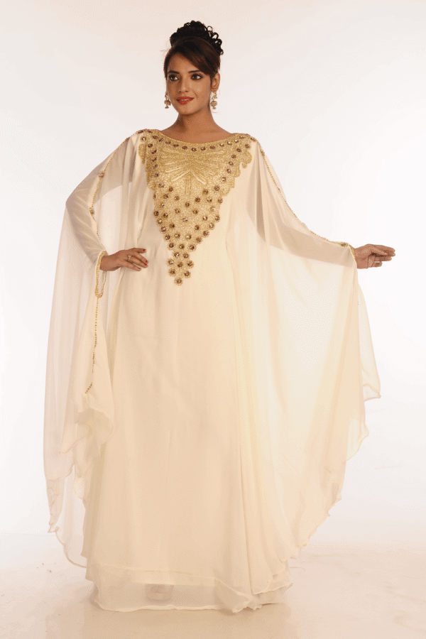Off White Georgette Hand Embroidery Party Wear Kaftan