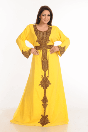 Yellow Georgette Hand Embroidery Party Wear Kaftan