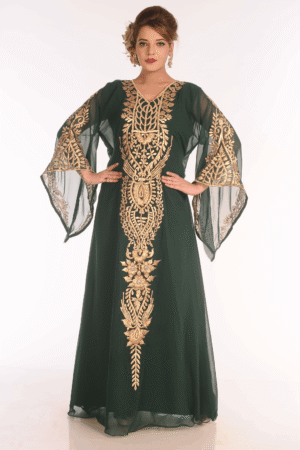Bottle Green Georgette Hand Embroidery Party Wear Kaftan