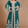 Green Velvet Moroccan Wedding Kaftan with Hand Embroidery