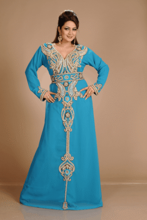 Firozi Blue Georgette Hand Embroidery Party Wear Kaftan