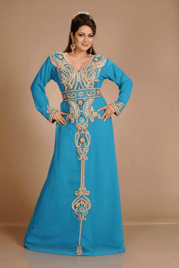 Firozi Blue Georgette Hand Embroidery Party Wear Kaftan