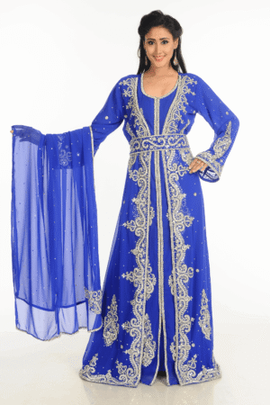 Blue Georgette Hand Embroidery Party Wear Kaftan