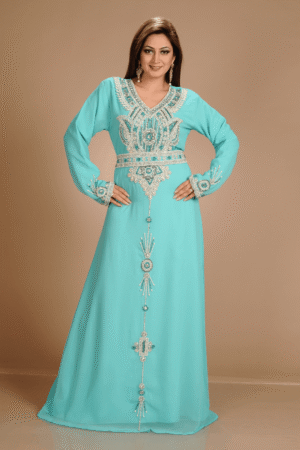 Sky Blue Georgette Hand Embroidery Party Wear Kaftan