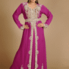 Fuchsia Pink velvet Moroccan kaftan with embroidery – Singapore wedding wear