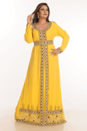 Yellow Georgette Hand Embroidery Party Wear Kaftan