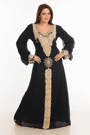 Black Velvet Moroccan Wedding Kaftan with Hand Embroidery